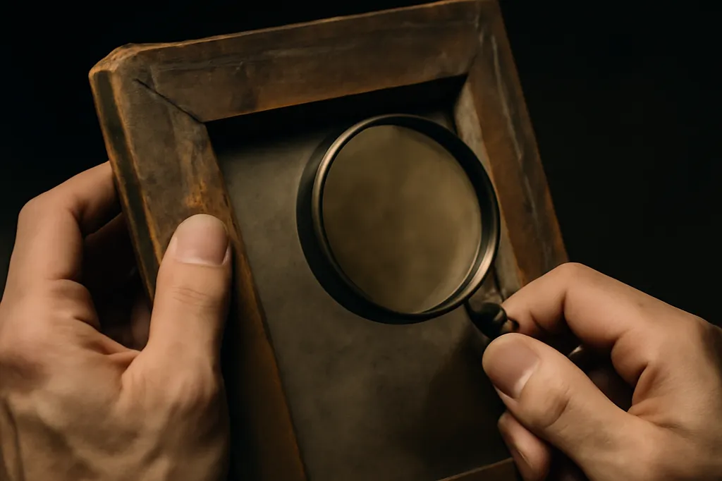 Expert examinant à la loupe le revers d'un tableau ancien lors d'une expertise