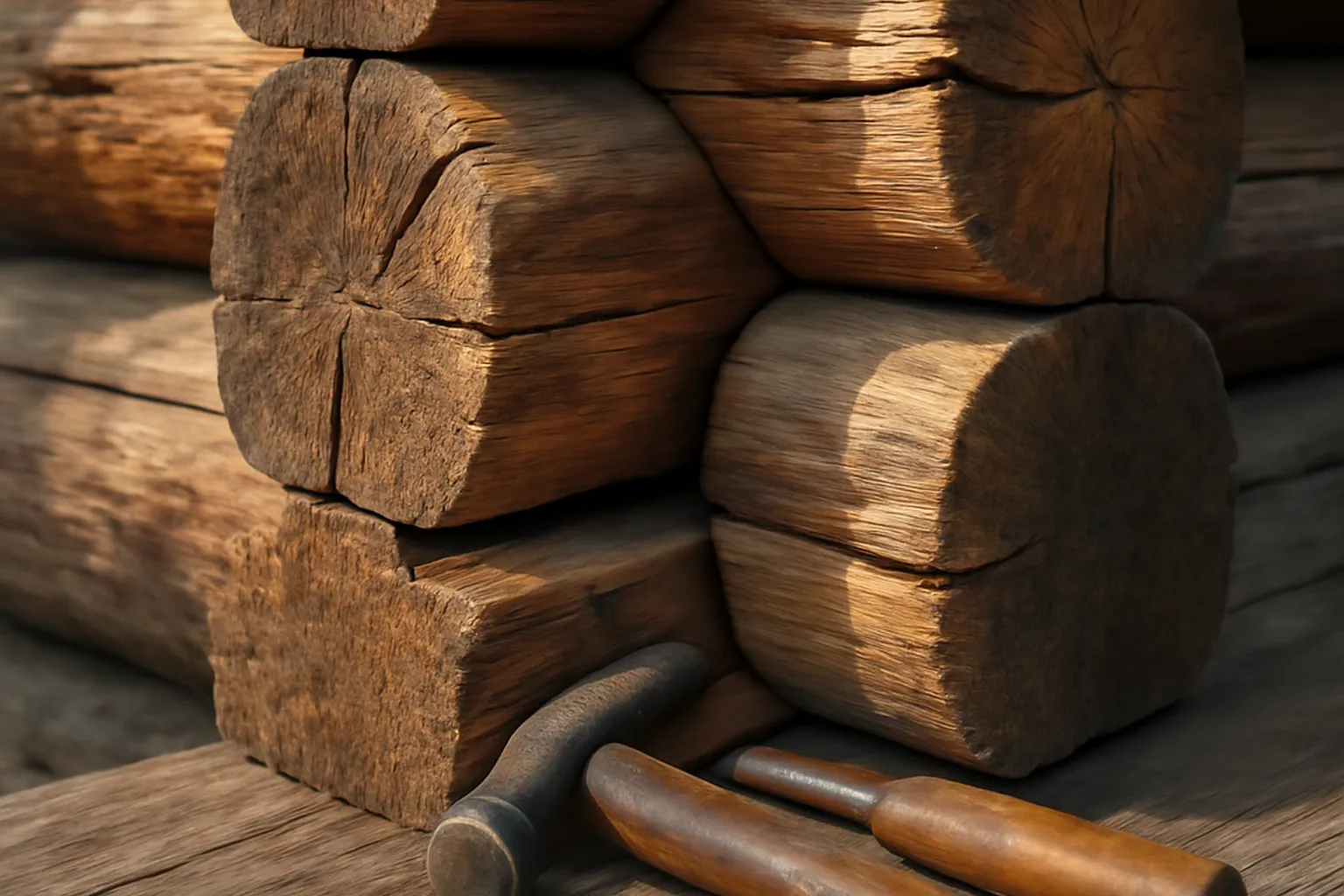 Détail d'assemblage en bois traditionnel russe, technique sans clou