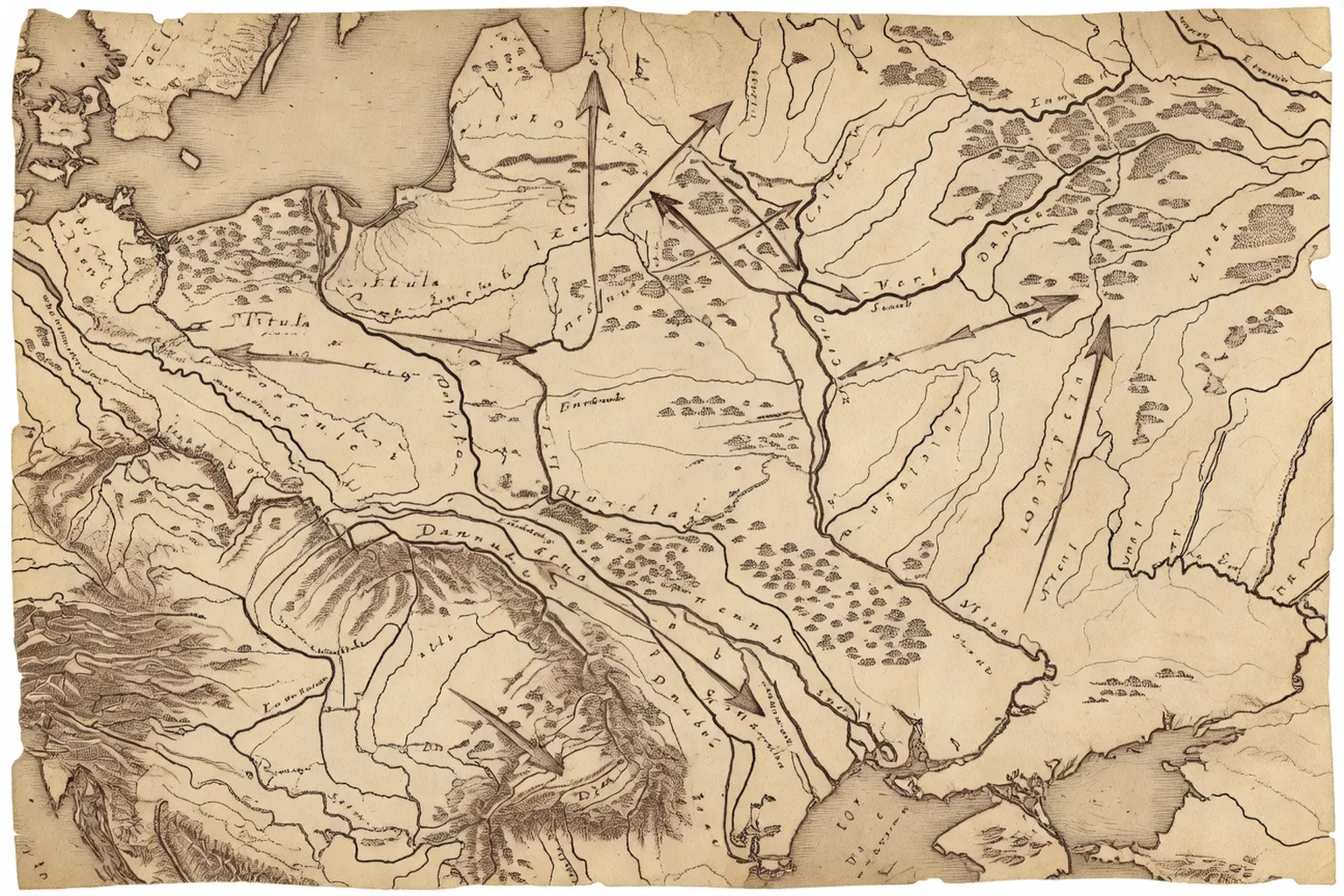 Carte ancienne des migrations slaves au haut Moyen-Age, illustration editoriale