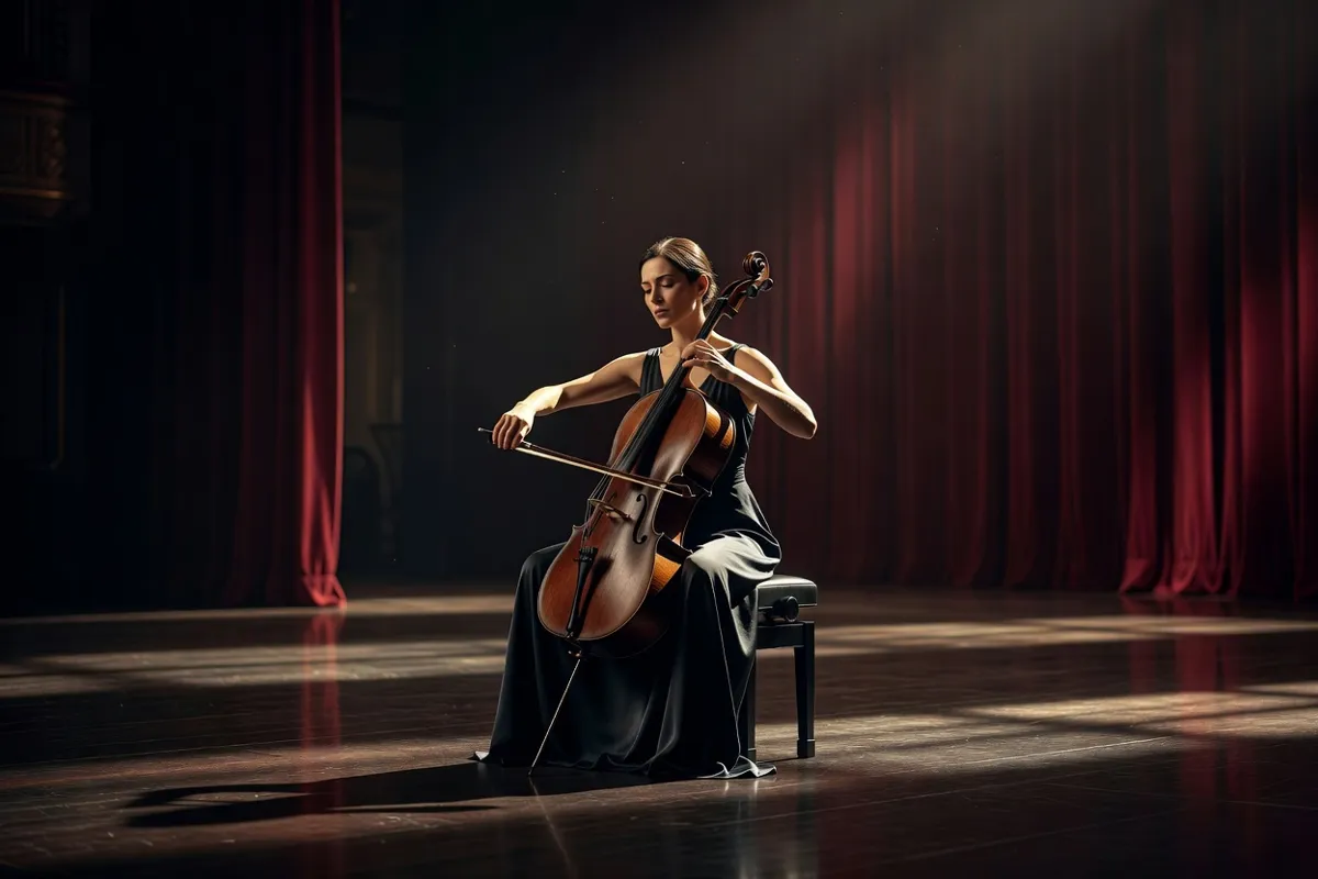 Violoncelliste jouant sur une scène de concert