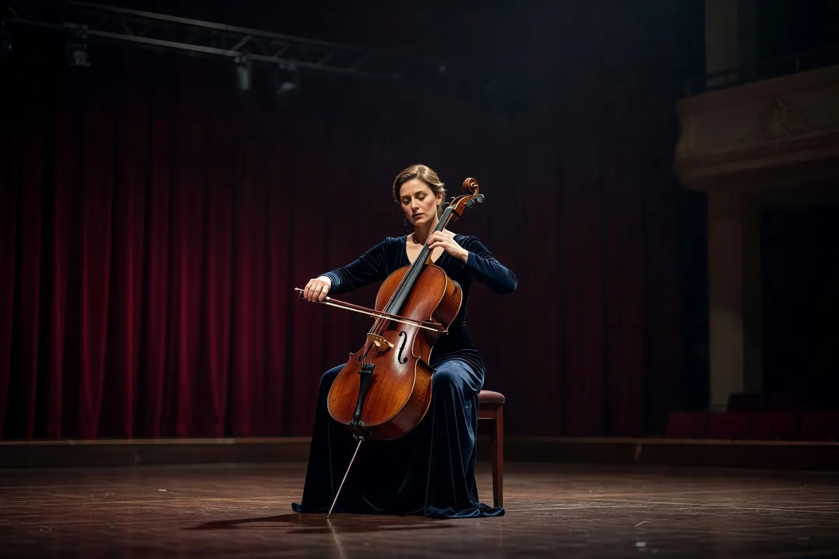 Violoncelliste jouant sur une scène de concert