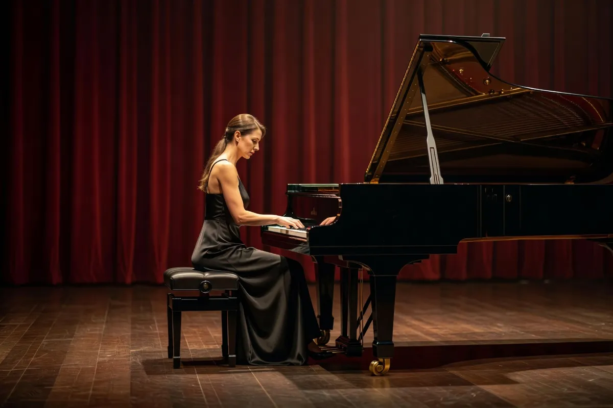 Pianiste jouant sur un piano à queue sur une scène de concert