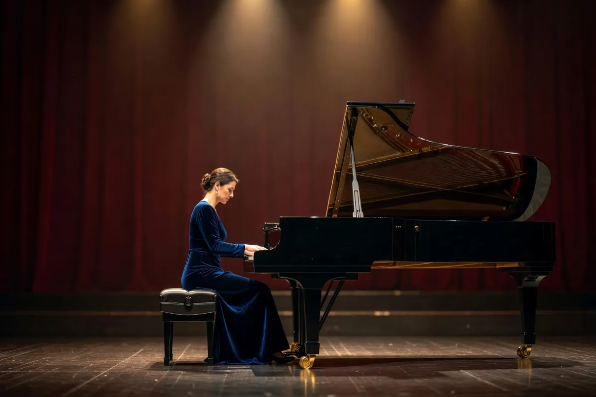 Pianiste jouant sur un piano à queue sur une scène de concert