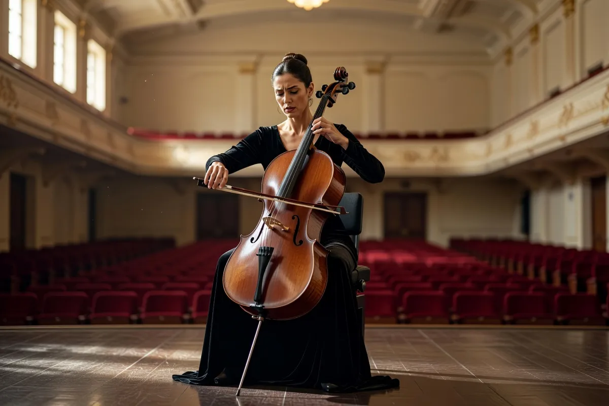 Violoncelliste jouant sur une scène de concert