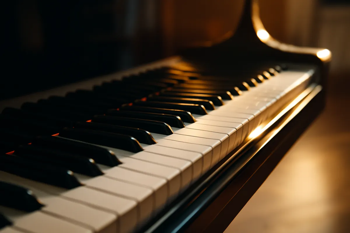 Clavier de piano en gros plan aux reflets chauds