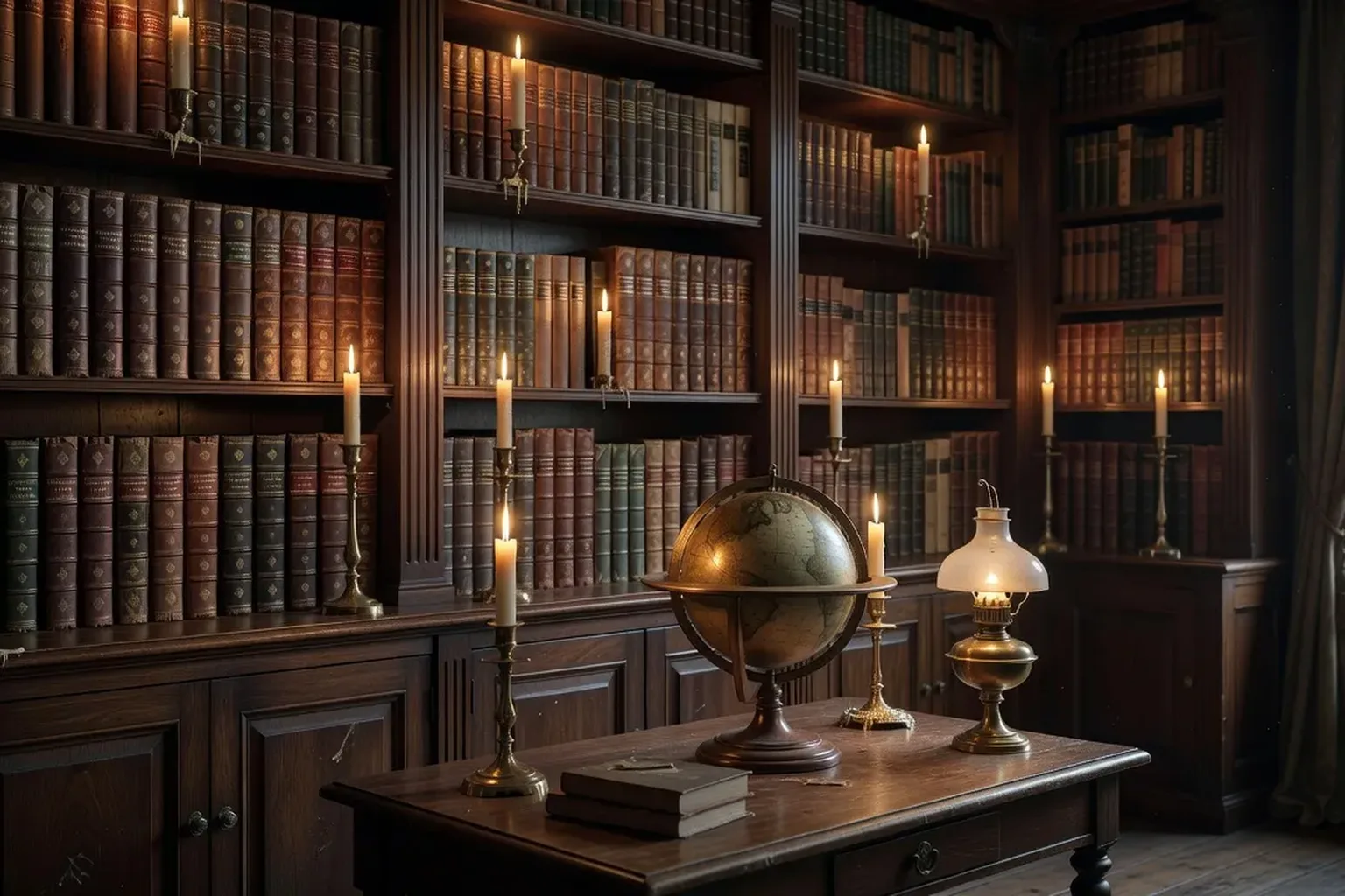 Bibliothèque ancienne avec œuvres classiques de la littérature russe, volumes reliés cuir