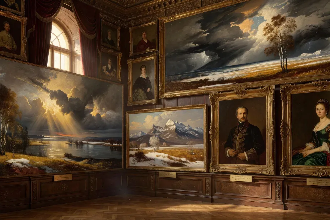 Tableaux réalistes russes du XIXe siècle, paysages dramatiques, portraits d'époque, galerie d'art